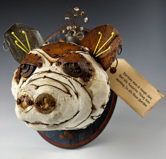 "BUTTONS" VEGAN TAXIDERMY MIXED MEDIA WALL SCULPTURE DW18