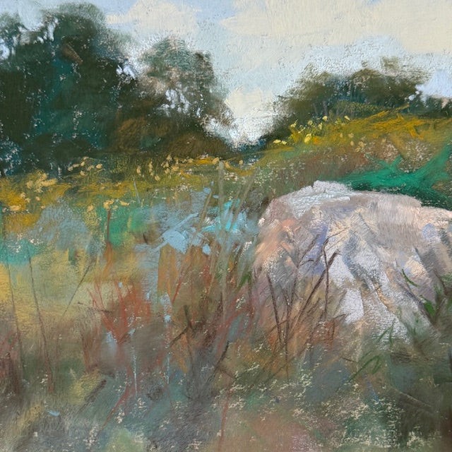 "ROCK AND WILDFLOWERS" ORIGINAL PASTEL ON PAPER/MATTED
