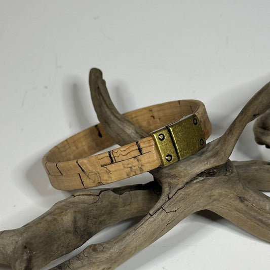LIGHT TAN CORK/BRASS MAGNETIC CUFF LCB1003