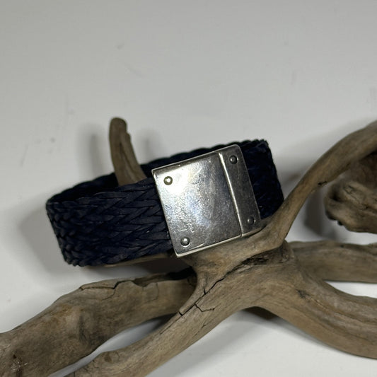 BLACK BRAIDED LEATHER MAGNETIC CUFF LCB1006