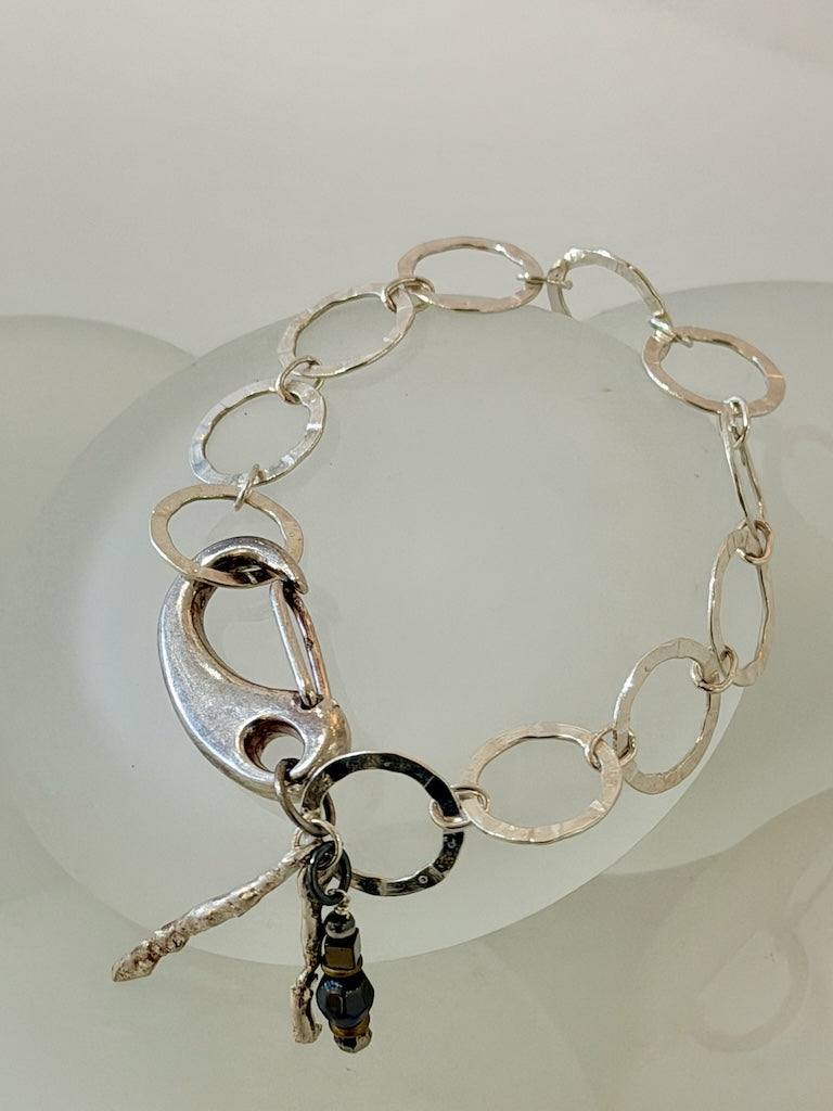 STERLING SILVER RING BRACELET WITH LARGE STAINLESS LOBSTER CLASP LCB2032