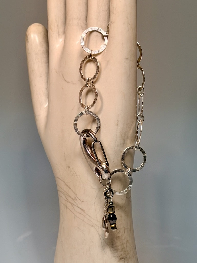STERLING SILVER RING BRACELET WITH LARGE STAINLESS LOBSTER CLASP LCB2032