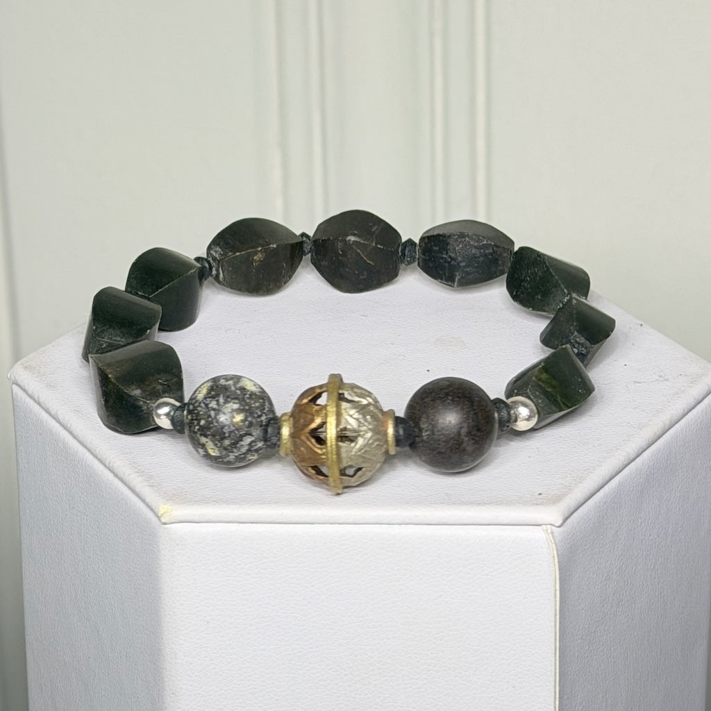 RARE OCEAN JASPER AND AFGHAN JADE STRETCH BRACELET LCB2087