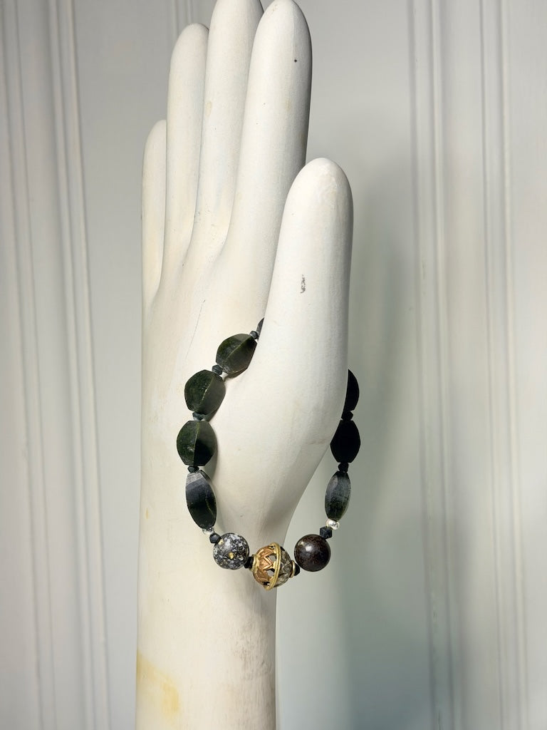 RARE OCEAN JASPER AND AFGHAN JADE STRETCH BRACELET LCB2087