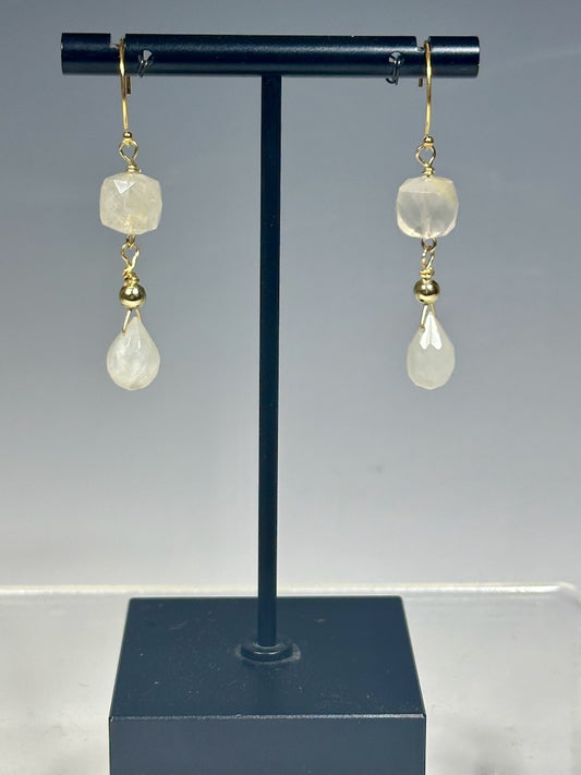 GOLD FILLED STERLING SILVER AND MOONSTONE DROP EARRINGS LCE1006