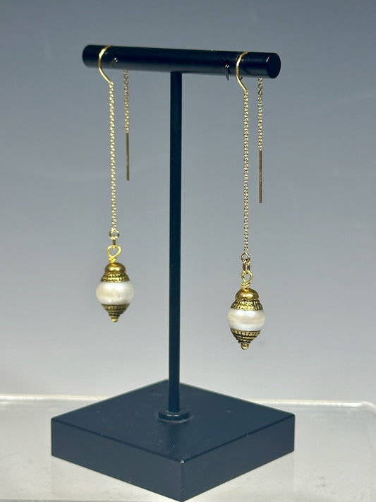 GOLD FILLED STERLING SILVER THREAD EARRINGS WITH THAI PEARLS LCE1007