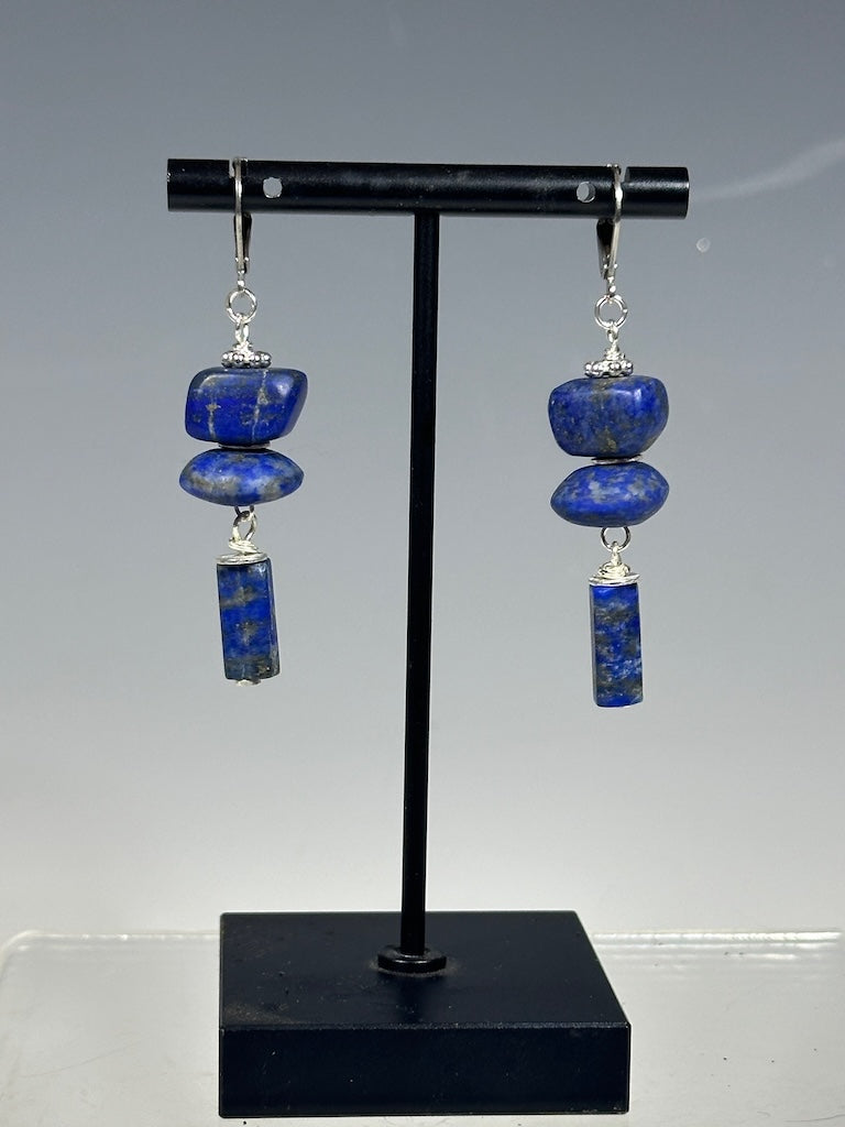 LAPIS DROP CHUNK EARRINGS WITH STAINLESS STEEL WIRE LCE1043