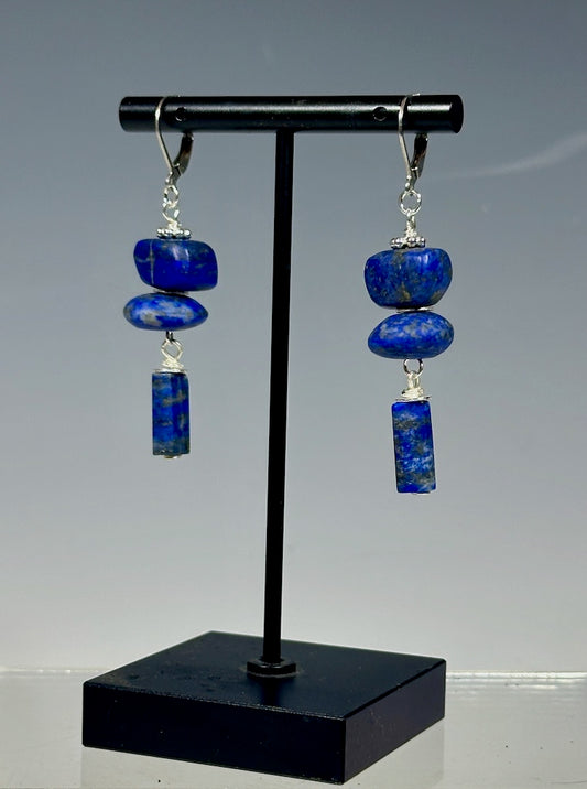 LAPIS DROP CHUNK EARRINGS WITH STAINLESS STEEL WIRE LCE1043