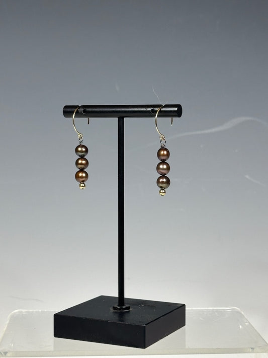 TRIPLE FRESHWATER PEARL AND GOLD FILLED STERLING SILVER EARRINGS LCE1055