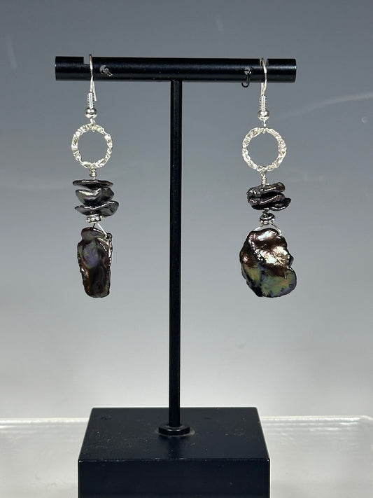 PURPLE FRESHWATER PEARL AND STERLING SILVER DROP EARRINGS LCE1064