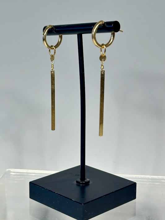 GOLD FILLED STERLING SILVER HOOP AND ROD DROP EARRINGS LCE1070