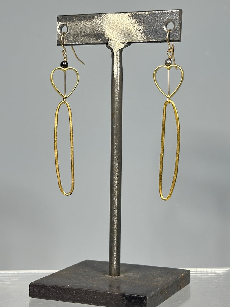 GOLD FILLED STERLING SILVER HEART AND PAPER CLIP DROP EARRINGS LCE1081