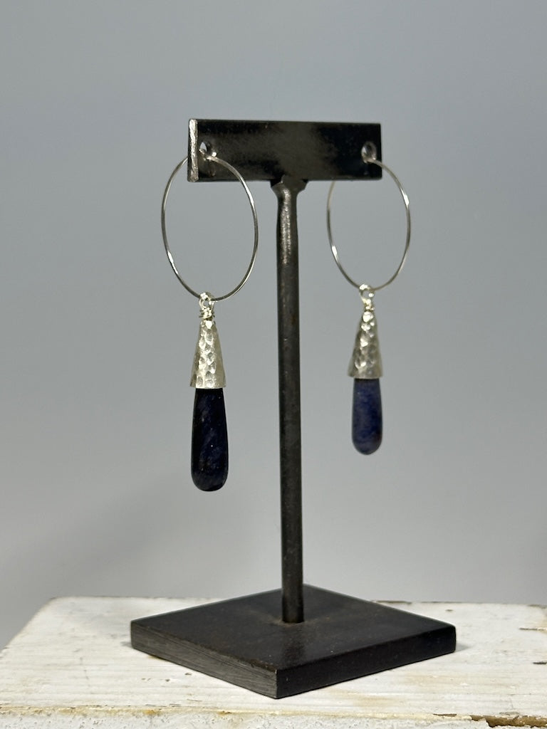 STERLING SILVER AND LAPIS HOOP EARRINGS LCE1083