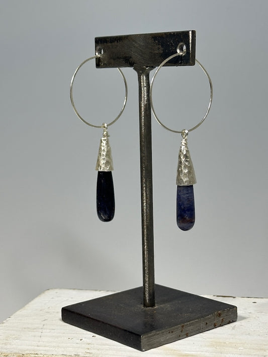 STERLING SILVER AND LAPIS HOOP EARRINGS LCE1083
