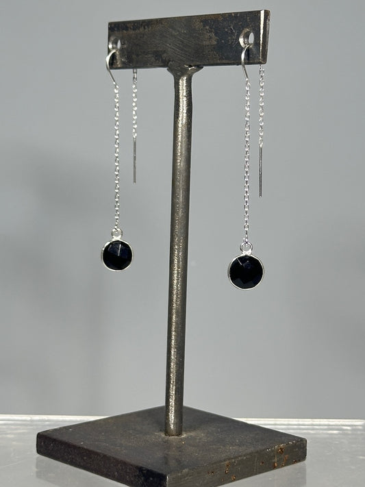 STERLING SILVER AND ONYX THREAD EARRINGS LCE1091