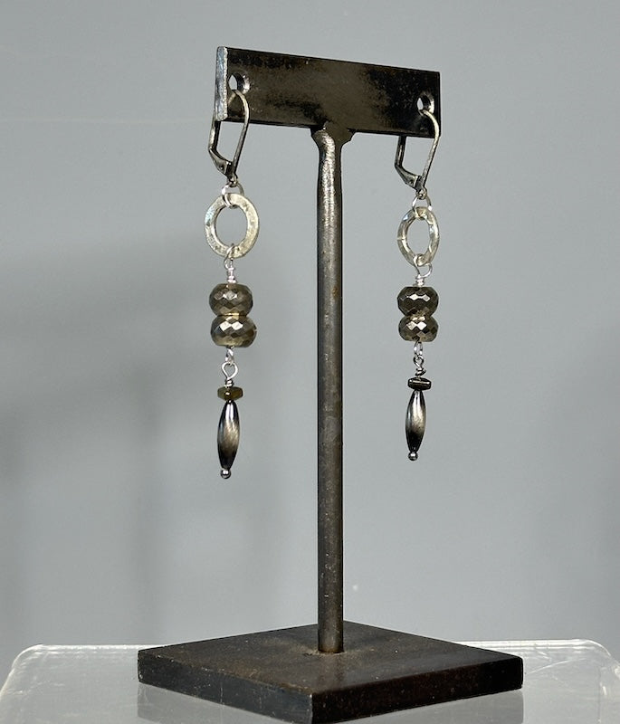 PYRITE AND STERLING SILVER DROP EARRINGS LCE2000