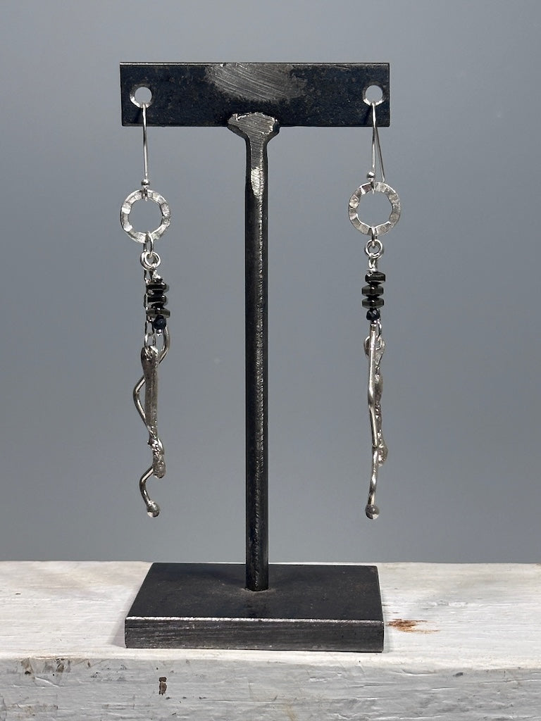 STERLING SILVER AND PYRITE LONG DROP EARRINGS LCE2013