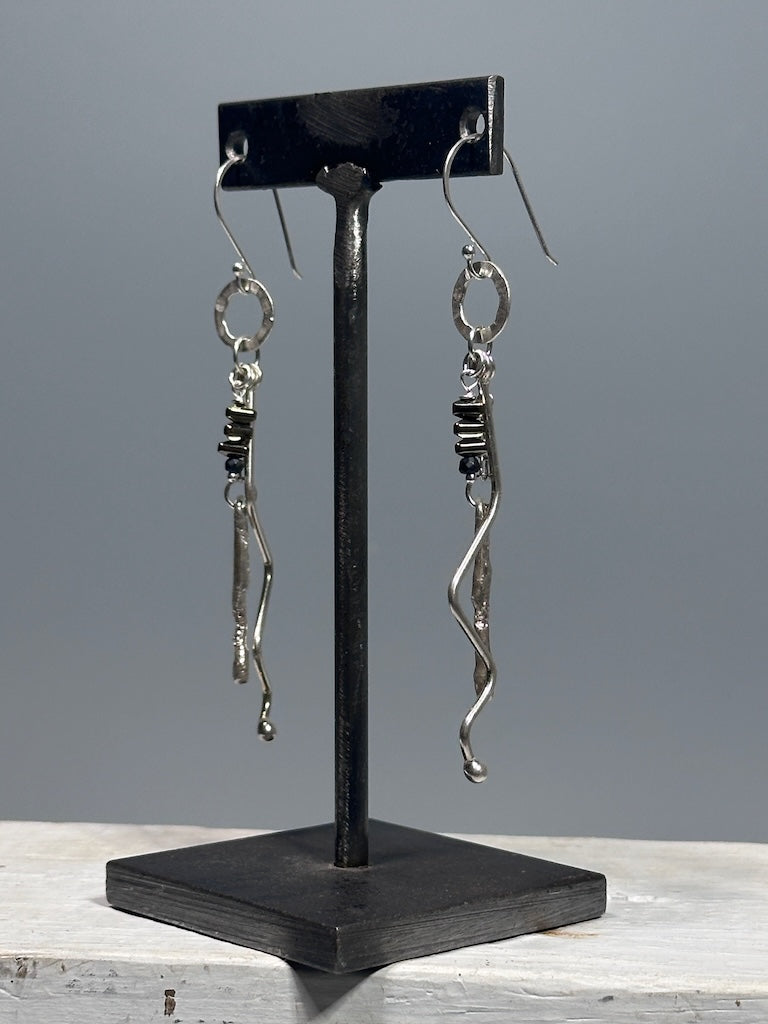 STERLING SILVER AND PYRITE LONG DROP EARRINGS LCE2013