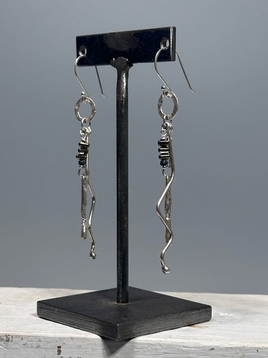 STERLING SILVER AND PYRITE LONG DROP EARRINGS LCE2013