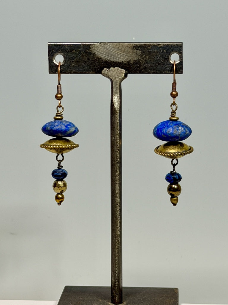 LAPIS AND BRASS DROP EARRINGS LCE2024