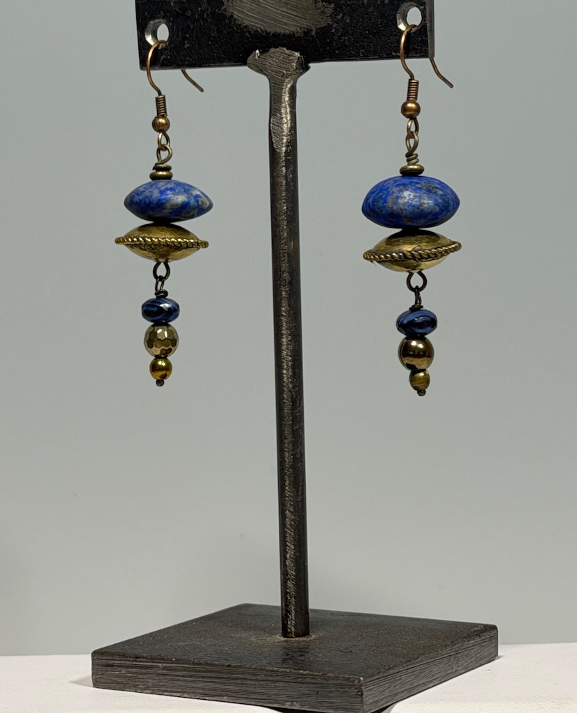 LAPIS AND BRASS DROP EARRINGS LCE2024