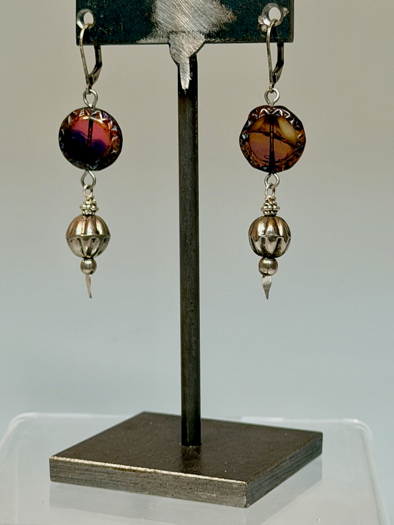 VINTAGE GLASS AND SILVER DROP EARRINGS LCE2029