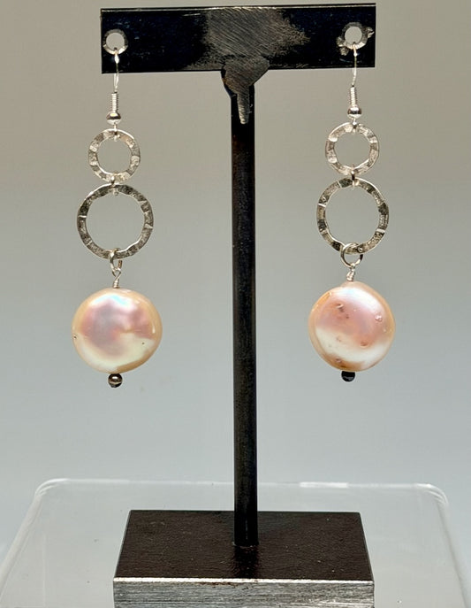 STERLING SILVER AND LARGE FRESH WATER PEARL EARRINGS LCE2030