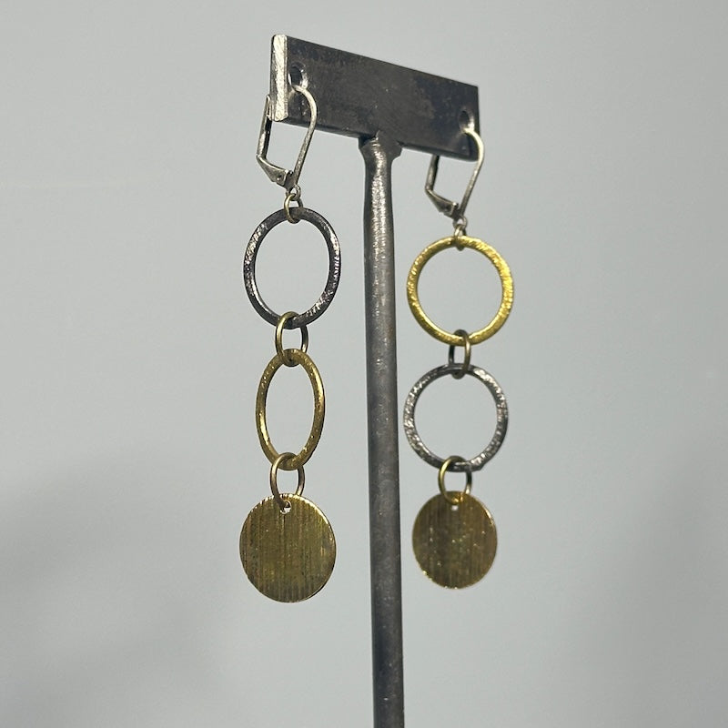 BRASS AND HEMATITE DROP EARRINGS LCE2004