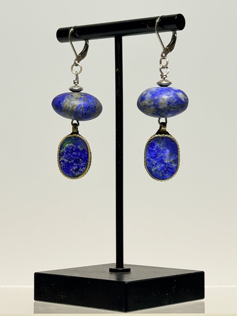 STERLING SILVER AND LAPIS EARRINGS W/STAINLESS STEEL EAR WIRES LCE2040