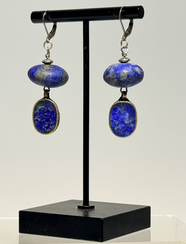 STERLING SILVER AND LAPIS EARRINGS W/STAINLESS STEEL EAR WIRES LCE2040