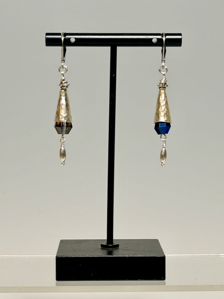 BLUE CZECH GLASS AND STERLING SILVER EARRINGS LCE2043