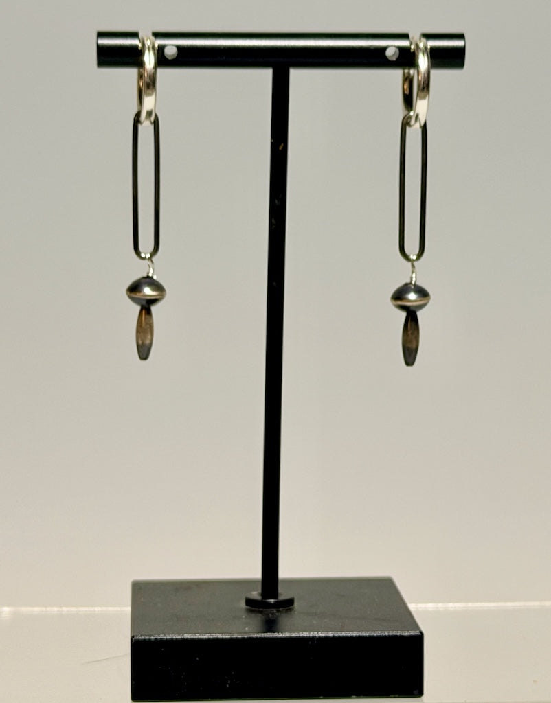 STERLING SILVER HOOP EARRINGS WITH OXIDIZED STERLING SILVER PAPER CLIP DROP EARRINGS LCE2045