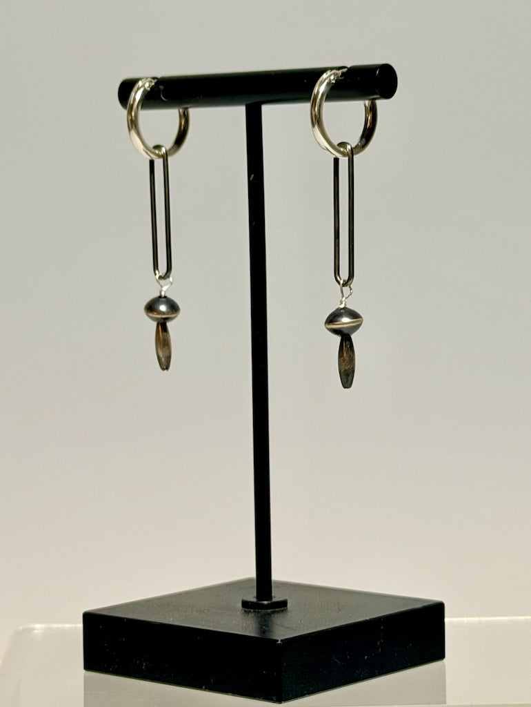 STERLING SILVER HOOP EARRINGS WITH OXIDIZED STERLING SILVER PAPER CLIP DROP EARRINGS LCE2045