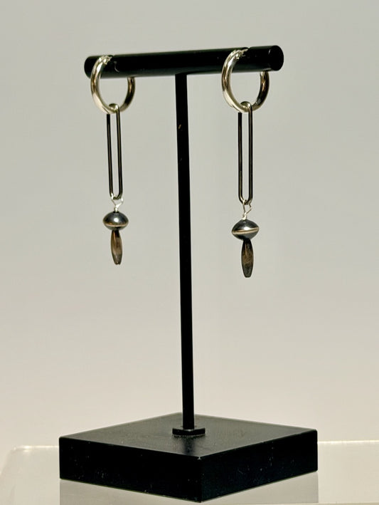 STERLING SILVER HOOP EARRINGS WITH OXIDIZED STERLING SILVER PAPER CLIP DROP EARRINGS LCE2045