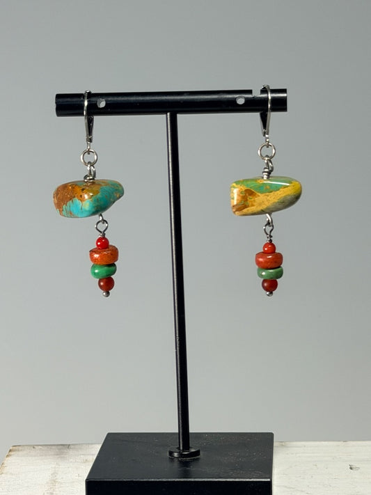 TURQUOISE CHUNK AND CORAL EARRINGS LCE2055