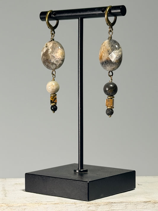 PICASSO MARBLE AND BRASS DROP EARRINGS LCE2059