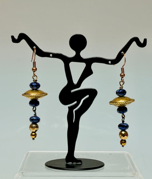 BLACK FAIR TRADE GLASS, LAVA AND BRASS DROP EARRINGS LCE2065
