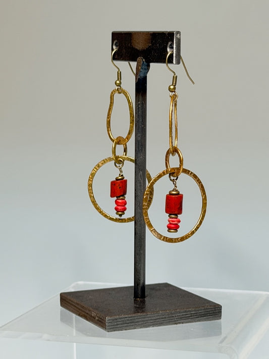 BRASS AND CORAL WABI SABI EARRINGS LCE2074