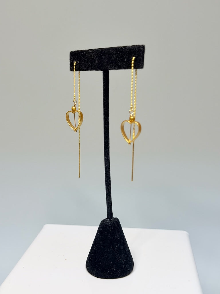 GOLD FILLED STERLING SILVER HEART THREAD EARRINGS LCE3020