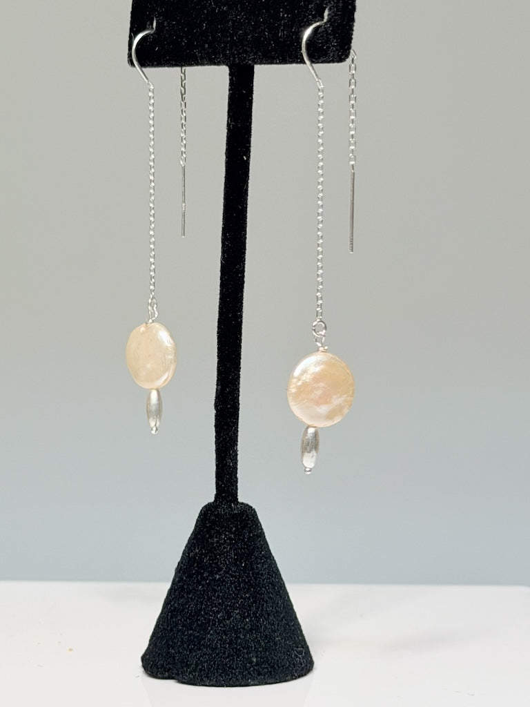 STERLING AND FRESH WATER PEARL THREAD DROP EARRINGS LCE3021