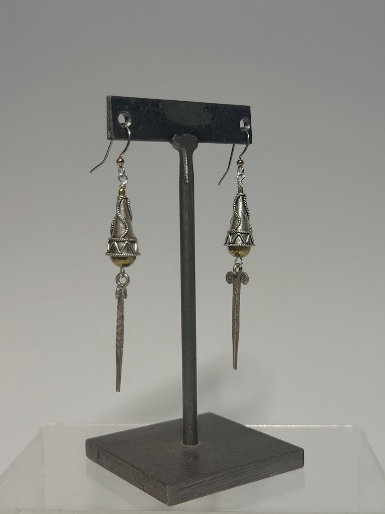 STERLING SILVER AND GOLD PYRITE DROP EARRINGS LCE3037