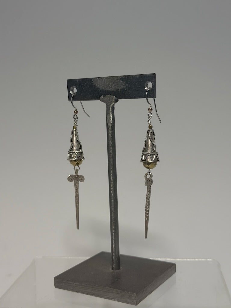 STERLING SILVER AND GOLD PYRITE DROP EARRINGS LCE3037
