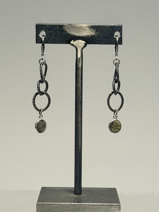 OXIDIZED STERLING SILVER AND LABRADORITE DROP EARRINGS LCE3044