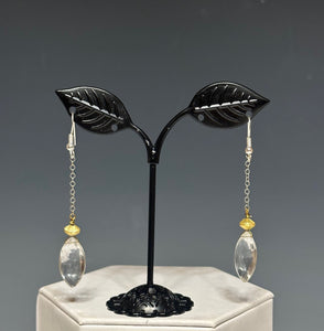CLEAR CRYSTAL STERLING SILVER AND GOLD DROP EARRINGS LCE473
