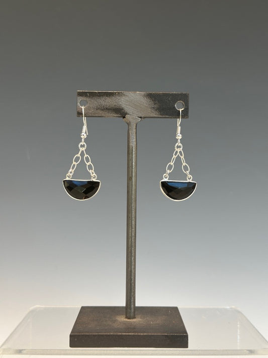 BLACK ONYX HALF CIRCLE AND STERLING SILVER EARRINGS  LCE509