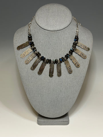 VINTAGE SILVER AND FACETED LABRADORITE STATEMENT NECKLACE LCN560