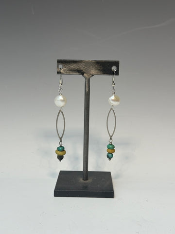 FRESH WATER PEARL AND TURQUOISE DROP EARRINGS  LCE566