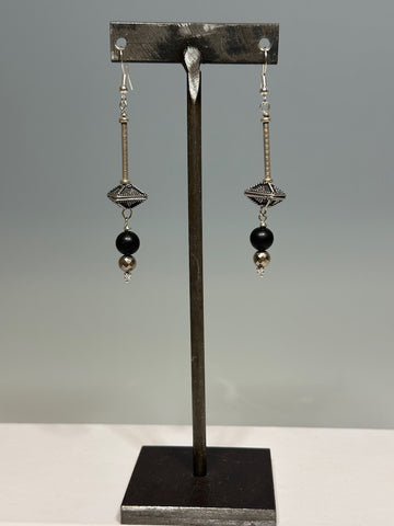 STERLING SILVER, SHUNGITE AND PYRITE DROP EARRINGS  LCE572