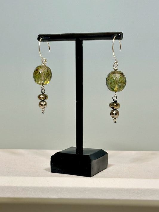 STERLING SILVER LABRADORITE AND PYRITE DROP EARRINGS  LCE615