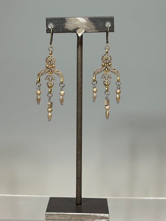 ANTIQUE BRASS AND SILVER CHANDELEIR EARRINGS  LCE624